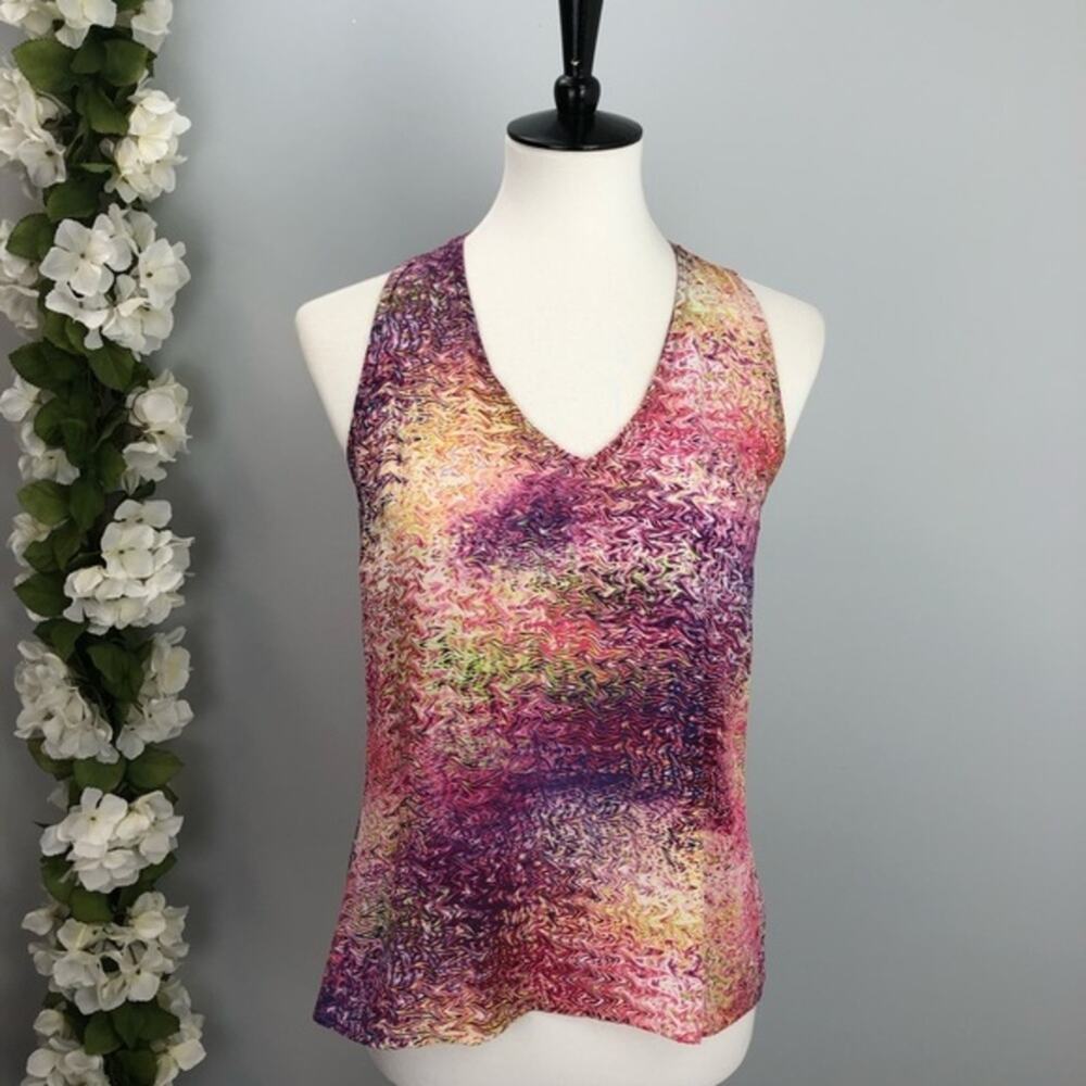 Alexis Silk Racerback Colorful Watercolor Sleeveless Racerback Tank Top Small